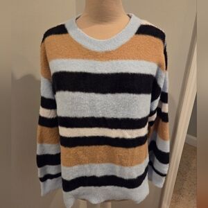 Blue Striped Multicolored Women's Eyelash Sweater